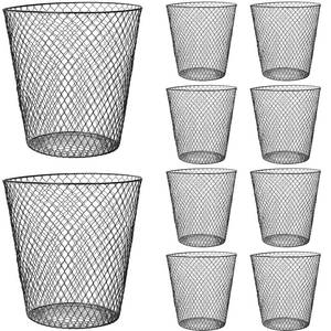 lot 161437 image: 10 Pack 9 inch Round Waste Basket,Wire Mesh Desk Metal Trash Garbage Can Wastebasket Recycling Black Trash Bins Garbage Container for Bedroom Office School Kitchen Home Living Room Bathroom