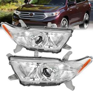 lot 161469 image: Retails for $123 Headlight Assembly Set For 2011 2012 2013 Toyota Highlander SE Base Limited Hybrid Plus SUV Replacement Bumper Headlamps Chrome housing Clear lens Driver and Passenger side TO2503208 TO2502208 (LH&RH)