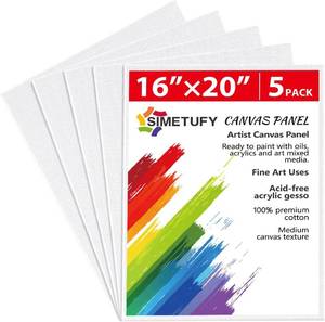 lot 161471 image: Simetufy 16 x 20 inch 5 Pack Canvas Panels Large Painting Canvas Boards - Gesso Primed Acid-Free 100% Cotton for Acrylics Oil Watercolor Tempera Paint