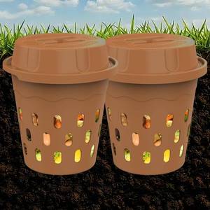 lot 261506 image: 2-Pack InGround Compost Bin for Garden Beds, 8L Worm Composter Farm for Faster Composting, Worm Composter Kit with Aeration, Animal-Proof Lid for Beginners (9.5x9.5x10.8Inch) (2, Gold)