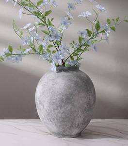 lot 261508 image: Starttag Large Ceramic Vase, 9.8 inch Rustic Farmhouse Flowers Vase for Home Decor, Sandstone Texture Round Pottery Tall Vase Indoor for Table Living Room Decor, Grey