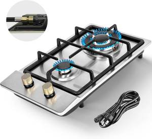 lot 261509 image: Llamaviva Gas Stove 12 Inch, Propane Cooktop 2 Burner, Portable Gas Cooktop Stainless Steel, Dual Fuel LPGNG Convertible with Thermocouple Safety Protection