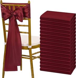 lot 261512 image: fani 60 PCS Burgundy Satin Chair Sashes Bows Universal Chair Cover for Wedding Reception Restaurant Event Decoration Banquet,Party,Hotel Event Decorations (7 x 108 inch)