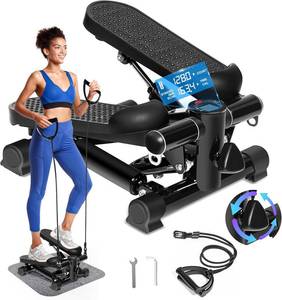 lot 261514 image: TOPMAJOR Steppers for Exercise at Home with 330 lbs Weight Capacity, Resistance Bands & Non-Slip Mat for Full Body Workout, Adjustable Height Hydraulic Stepper with LCD to Monitor Steps & Time