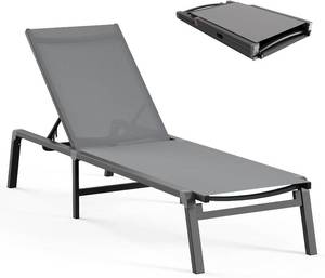 lot 261518 image: Retails for $110 Aluminum Chaise Lounge Ourdoor - Foldable & Assemble Free Outdoor Lounge Chair with 5 Adjustable Backrest, Patio Lounge Chair for Outside Poolside Beach Pool, Grey