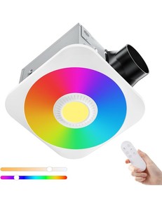 lot 261522 image: Bathroom Exhaust Fan with Light, 36W Quiet Vent Fan - 160 CFM & 1.0 Sone, 1500lm LED Light (3000K4000K5000K) - 5 Brightness Adjustable, 7 RGB Modes & Nightlight, Remote Control, Easy to Install