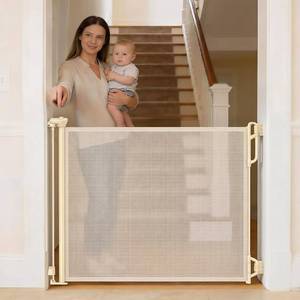 lot 261526 image: SPACEANY Retractable Safety Baby Gate or Mesh Dog Gate,Durable Portable Mesh Retractable Gate,Easy to Use for Stairs, Doorways, Hallways, Indoor, Outdoor, 33.5 Tall, Up to 55 Wide, Cream