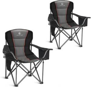 lot 361441 image: ALPHA CAMP Heavy Duty Camping Chair 500LBS Capacity, Oversized Folding Chair for Heavy People, Padded Portable Outdoor Chair with Cooler Bag & Cup Holder for Camping, Fishing, Beach