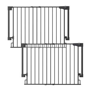 lot 361454 image: Retails for $130 Cumbor 2 Pack 29.2-43 No Bottom Bar Baby Gate for Stairs, 2-in-1 Auto Close Dog Gate Indoor, Hardware Mounted Pet Gate for Doorways with Large Walk Thru Door, Child-Proof Safety Gate for Kids (Black)