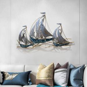 lot 361455 image: WANGLE Metal Sailboat Wall Decor, 3D Nautical Ship Wall Sculptures, 34.02 L x 21.26 H Handmade Coastal Beach Sailboat Wall Art Decor School Home Hotel Living Room Bedroom Dining Room,A