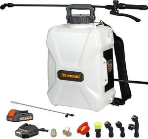 lot 361474 image: 3 Gallon Lawn Garden Sprayer Compatible with DeWalt 20V MAX Battery, Backpack Pump Sprayer with 2.0Ah Battery, 7 Nozzles, Adjustable Pressure,Translucent Tank for Spraying, Watering, Weeds, Cleaning