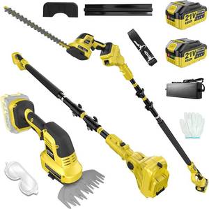 lot 361478 image: 4-in-1 Pole Hedge Trimmer Cordless - Electric Hedge Trimmer & Grass Shear with Extension Pole, 24.0Ah Battery,180  Adjustable Angle,16Ft Reach,Hedge Trimmers Cordless with Battery for Shrubs Pruning