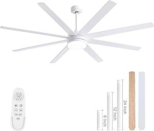 lot 361485 image: Retails for $170 YUHAO 72 Inch White Ceiling Fan with Light and Remote Control.Noiseless,Dimmable,3CCT,6 Speeds Reversible, DC Ceiling Fans for Indoor or Covered Outdoor Use.ETL Listed