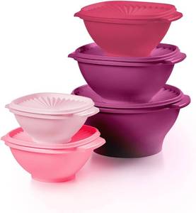 lot 361489 image: Tupperware Heritage Collection, New 10 Piece Food Storage Container Set in Vintage Pink, Dishwasher Safe and BPA Free (5 Bowls, 5 Lids)