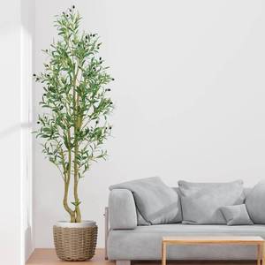 lot 461301 image: HZXGCP 6ft Artificial Olive Tree Indoor, Fake Olive Tree with White Pot, Faux Olive Tree with Dense Leaves & Realistic Fruits, Tall Artificial Plant for Home Living Room Office Entryway Decor
