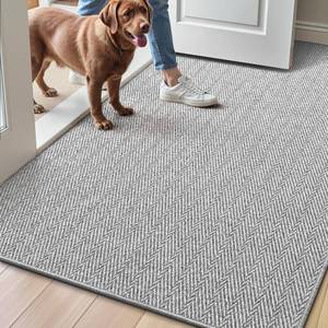 lot 461305 image: LUMI Ultra Thin Indoor Door Mat for Entrance 32x48, Non Slip Entryway Mat, Low Profile Doormat, Unique Herringbone Design Carpet for Inside, Patio, Porch, Gray