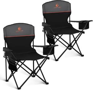 lot 461311 image: ALPHA CAMP Camping Chair 2 Pack Portable Chair with 3-Can Cooler Folding Chair with Side Pocket and Cup Holder, Collapsible for Camping, Tailgates, Beach, Fishing and Sports,2PC