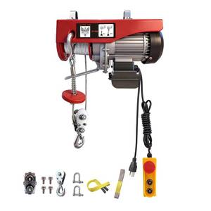 lot 461315 image: Retails for $107 Electric Hoist, 1320 lbs 110V Electric Winch with 14 ft Wired Remote Control, 40 ft Single Cable Lifting Height, SingleDouble Slings, Lift Hoist for Garage Warehouse Factory