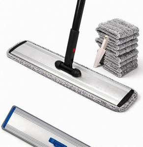 lot 461316 image: 24in Flat Mop for Cleaning Floors, Heavy-Duty Microfiber Wet Mop with Easy Wringing & Deep Cleaning, Includes 4 Reusable Mop Cloths and Adjustable Long Handle