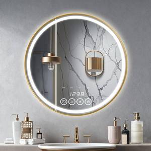 lot 461333 image: Retails for $110 Wall-Mounted Round Bathroom Mirror with LED-Lights - Frame Vanity Mirrors (24 x 24, Gold)