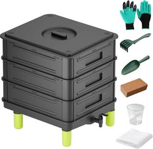 lot 461337 image: 3-Layer Worm Composter, 50L Worm Compost Bin for Indoor & Outdoor, Worm Farm Starter Kits for Vermicomposting Starter, Garden Composting Bin for Recycling Food Waste (Black)