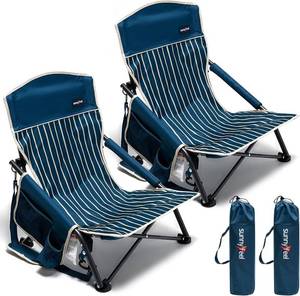 lot 461343 image: SUNNYFEEL Folding Low Camping Beach Chair 2 Pack, Portable Backpacking Chairs with Cup Holder,Carry Bag Compact & Heavy Duty for Adults 300 LBS for Outdoor Picnic Fishing Sand Lawn