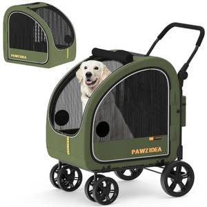 lot 461348 image: Retails for $190 PAWZIDEA 3-in-1 Dog Stroller for Large Dogs with Detachable Carrier, 45% Extra Tall Dog Car Crate up to 100lb Sit Upright, Foldable Pet Stroller for 2 Medium Dogs All-Terrain Jogger, Adjustable Handle
