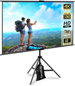lot 461350 image: 60 Inch Portable Projector Screen with Tripod Stand, Compact Mobile Projection Screen for Small Spaces, Height Adjustable and Wrinkle-Free for Indoor Outdoor Camping and Office Use