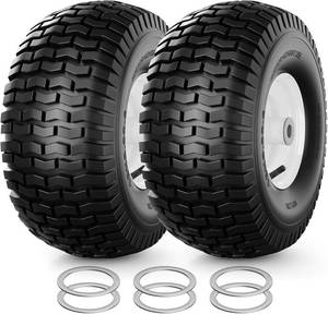 lot 461360 image: RONPOW 15x6.00-6nhs Lawn Mower Tires and Wheels, Riding Lawn Mower and Garden Tractor Front Pneumatic Tire Replacement Assembly, Easy to Install, 500Lbs Load, 3 Offset Hub, 34 Bearing, 2Pack White