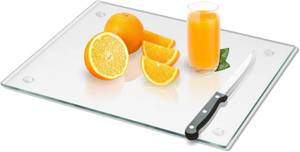 lot 461362 image: Mymonfif Tempered Glass Cutting Board for Kitchen, Clear Glass Board for Countertop, with Non-Slip Feet, Heat Resistant, Extra Large Size 18x24 1Pcs