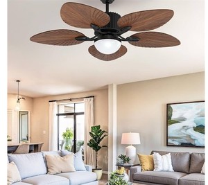 lot 152068 image: YITAHOME Ceiling Fans with Lights and Remote Control, 44 Inch Palm Reversible Ceiling Fan with Memory Function, Reversible Quiet Motor for Living Room Bedroom, Walnut