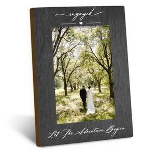 lot 31879 image: DUXMNAMG Engagement 4x6 Picture Frame, Wedding Photo Frames, Newly Engaged Gifts for Couples Bride Groom, Let the Adventure Begin Engagement Picture Photo Frames for Desk Decor - Retail $13