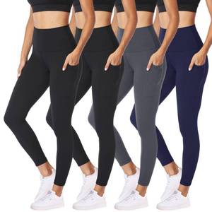 lot 31883 image: NexiEpoch 4 Pack Leggings for Women with Pockets- High Waisted Tummy Control for Workout Running Capri Yoga Pants XL- Retail $37