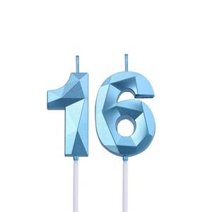 lot 31884 image: 2 inch Blue 16 & 61 Birthday Candles, 3D Diamond Number 16th & 61st Cake Topper for Boys Girls Birthday Party Decorations Theme Party - Retail $7