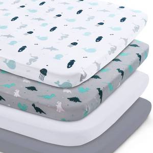 lot 31889 image: Bassinet Sheet 4 Pack for Baby Boys or Girls, Bassinet Sheets Ultra Soft Universal Fit for Most Rectangle, Oval, Hourglass Bassinet Mattress, Bassinet Sheets, Grey - Retail $16