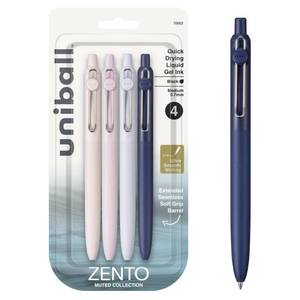 lot 31892 image: uni-ball Zento Gel Ink Rollerball Pens, 4 Black Medium Point Smooth Writing Pens, Colored Japanese Pens, Muted Colors - Retail $7