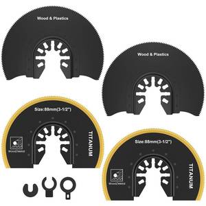 lot 31899 image: 4Pcs Oscillating Saw Blades,Semi Circle Oscillating Saw Blade,3-12inch Flush Cut Saw Blades,High Carbon Steel Multitool Blades with Gasket Adapter for Wood Soft Metal Plastic Cutting (Style2) - Retail $15