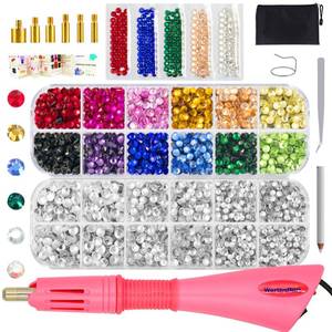 lot 31916 image: Worthofbest Bedazzler Kit with Rhinestones Hotfix Applicator Tool with 3400 Pcs Hot Fix Rhinestones for Bedazzling, Clothes, Clothing, Fabric, Hotfix Bedazzle Crystals Gems Pen and Iron on Diamonds - Retail $23