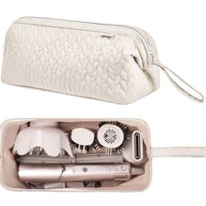 lot 31934 image: KarSyon Shark Flex Style Case for Dyson Airwrap Hair Dryer Brush Revlon Hair Tools Travel Bag Carrying Case Flat Curling Iron Organizer (Beige) - Retail $15