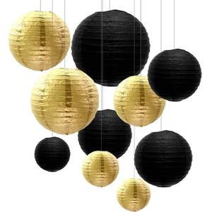 lot 31941 image: ZOOYOO Paper Lanterns,Black Gold Round Hanging Paper Lanterns Decorations for Graduation,Anniversary,New Year,Farewell,Retirement,Birthday Party,Graden Decor - Retail $14