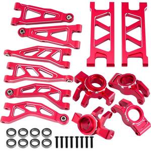 lot 31951 image: Aluminum Front & Rear Suspension with Steering Knuckles & Rear C-Hubs Upgrade Parts for ARRMA 114 Typhon Grom 118 Granite Grom (Red) - Retail $57