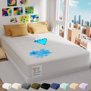 lot 32739 image: OhGeni Premium Bamboo 100% Waterproof Full Size Mattress Protector,Soft Mattress Pad, Cooling Breathable Fitted Sheets,Washable Bed Cover,Non-Slip Deep Pocket,Noiseless for Guest Rooms - Retail $20