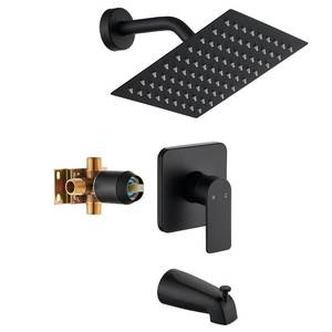 lot 32744 image: Black Tub Shower Faucet Set Complete with 8-Inch Rainfall Shower Head and Tub Spout Included Shower Valve Tub Shower Trim Kit Matte Black - Retail $54