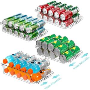 lot 32745 image: BingoHive 4 Packs Refrigerator Organizers and Storage Width Adjustable Can Organizer for Refrigerator Expandable Soda Can Dispenser for Beer Soda Pop Can Soda Organizer for Fridge Kitchen Pantry Clear - Retail $34