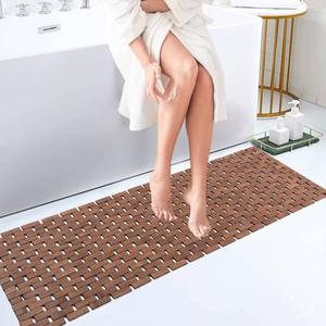 lot 32750 image: Fovlaurs Bath Mat Bathroom Runner Long Large Rugs Floor Wood Shower Bathtub Waterproof Non Slip Accessories 16x48 Inch Easy to Clean, Walnut, 1 pc - Retail $37