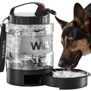 lot 32753 image: lesotc Dog Travel Water Bottle Portable with Pull-Out Drinking Bowl, 77oz Large Travel Water Bowl Dispenser for Dogs Camping Essentials Hiking Beach Road Trip Park Walking On The Go Must Haves, Black - Retail $27