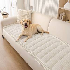 lot 32754 image: Smiry Couch Cover for Dogs Washable, Non Slip Fuzzy Pet Couch Covers for 3 Cushion Sofa Pet Friendly, Thick Soft Sofa Slipcovers Cushion Protector (White, 27.6 x 82.7) - Retail $60