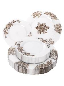 lot 32768 image: WDF 20PCS Brown Plastic Plates - Baroque White and Brown Floral Plates - Floral Party Decorations for BirthdaysTea PartyShowers - Retail $26