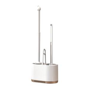 lot 32775 image: Basaza Toilet Brush and Holder Set Toilet Bowl Cleaning Brush and Holder for Bathroom 4 in 1 White Toilet Bowl Cleaner Brushes & Holders Bathroom Accessories Floor Standing or Wall Mounted - Retail $20