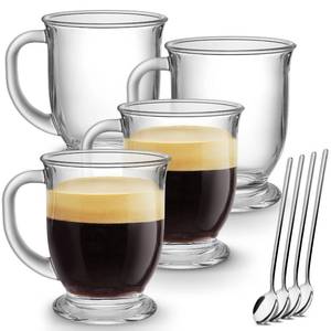 lot 32777 image: Mfacoy Glass Coffee Mugs Set of 4, Clear Large Coffee Mug 15 Oz With Handles for Hot Beverages, Clear Mugs for Tea, Cappuccino, Latte, Espresso Coffee, Juice, Glass Coffee Cups - Retail $23